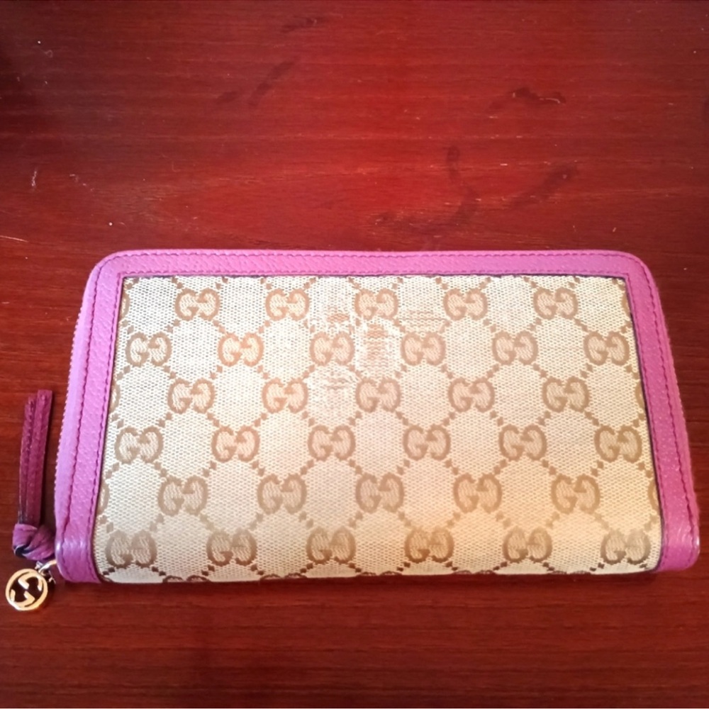 Gucci Monogram Long Wallet in Canvas with Purple Leather Edge coating - Picture 1 of 11